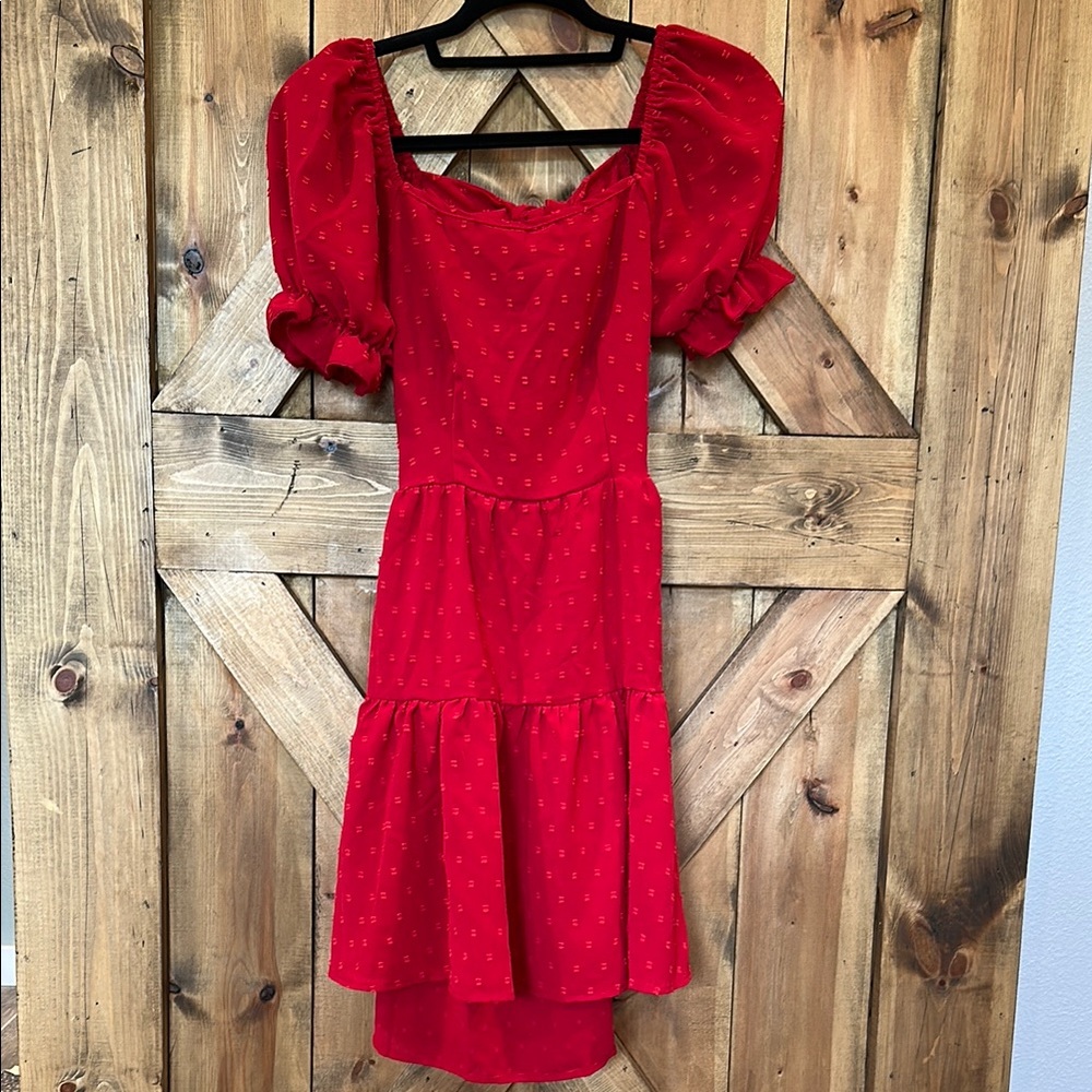 Elegant Red Puff Sleeve Dress